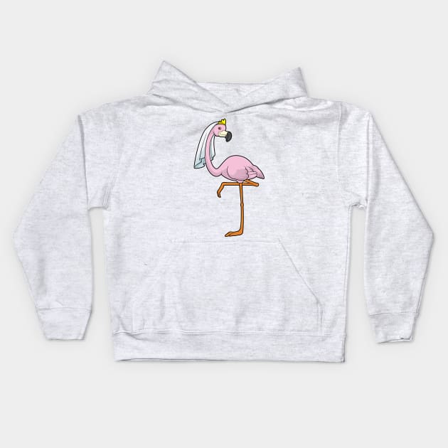 Flamingo as Bride at Wedding with Veil Kids Hoodie by Markus Schnabel